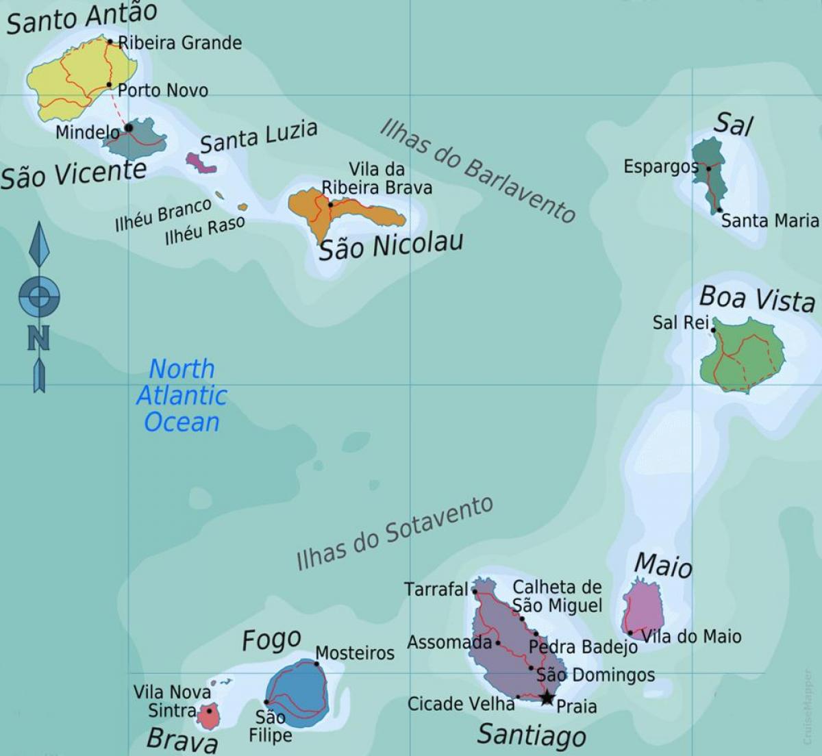 佛得角群岛地图上的位置